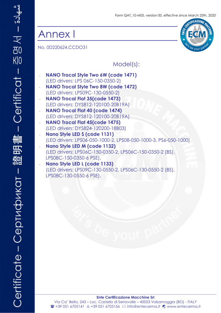 ECM certificate COLLAR Company