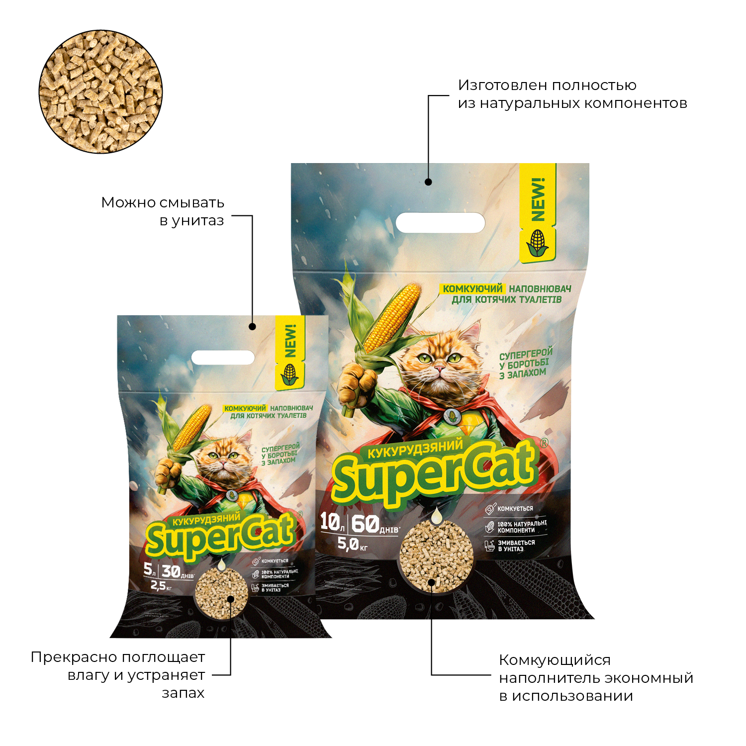 Кукурузный комкующийся наполнитель SuperCat 